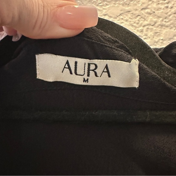 Aura Black Boho Maxi Dress Short Sleeve Lace Detail Pocket Tie Waist Size Medium - Picture 3 of 12